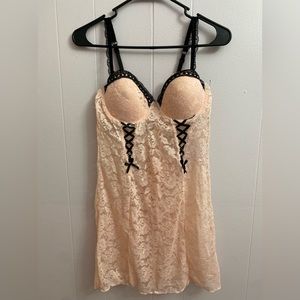 Rose Pink Lace/Black Lingerie with Thong